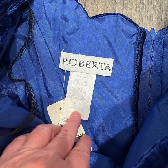 ROBERTA 11/12 Royal Blue Velvet Green Dress Vintage 80’s Off Shoulder Scalloped - Picture 7 of 11